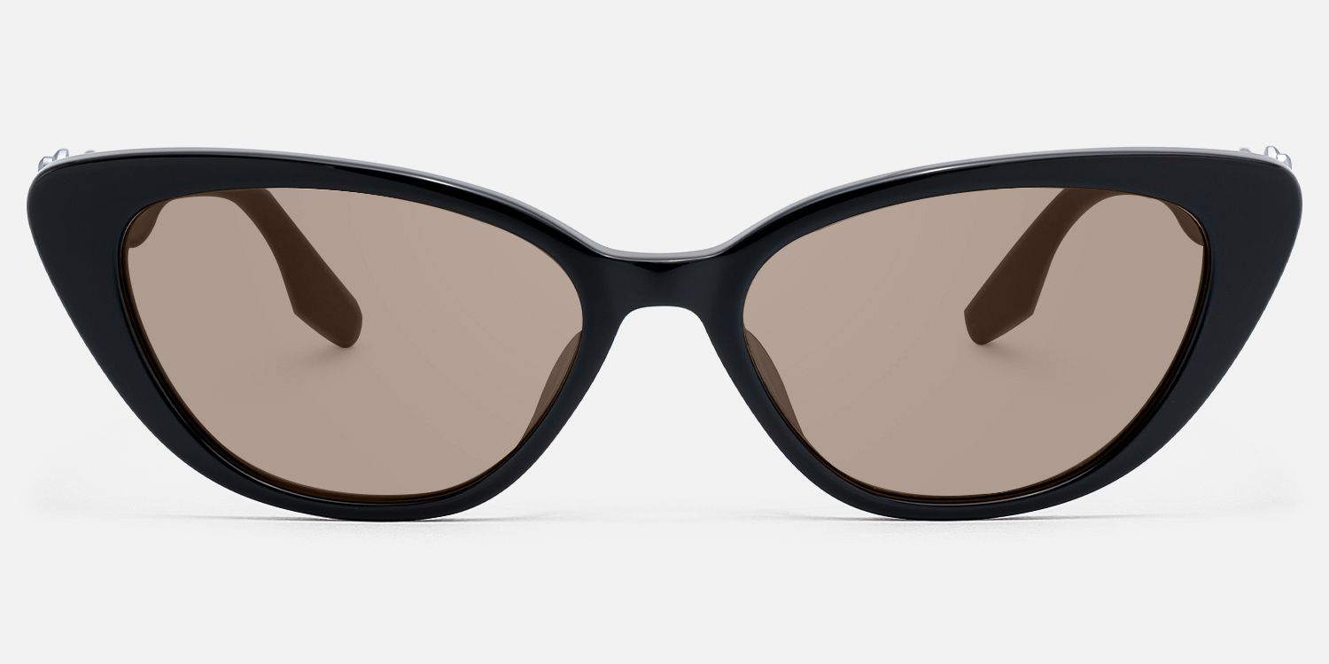No Fate - Oversized Black Amber Cat Eye Shades by Vooglam - Angle View