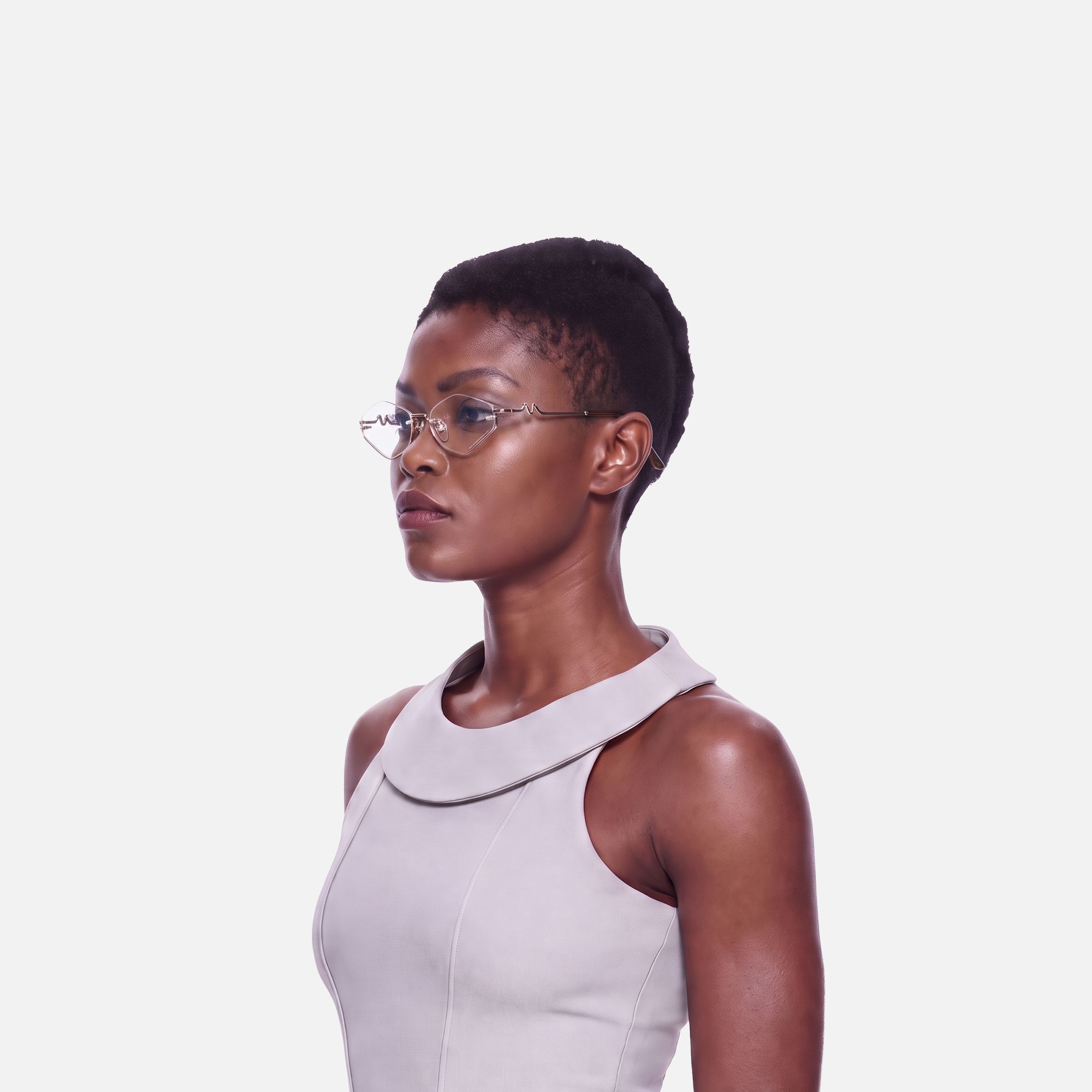Niseko - Champagne Gold Octagon Half Rim Glasses by Vooglam - Side View On Model