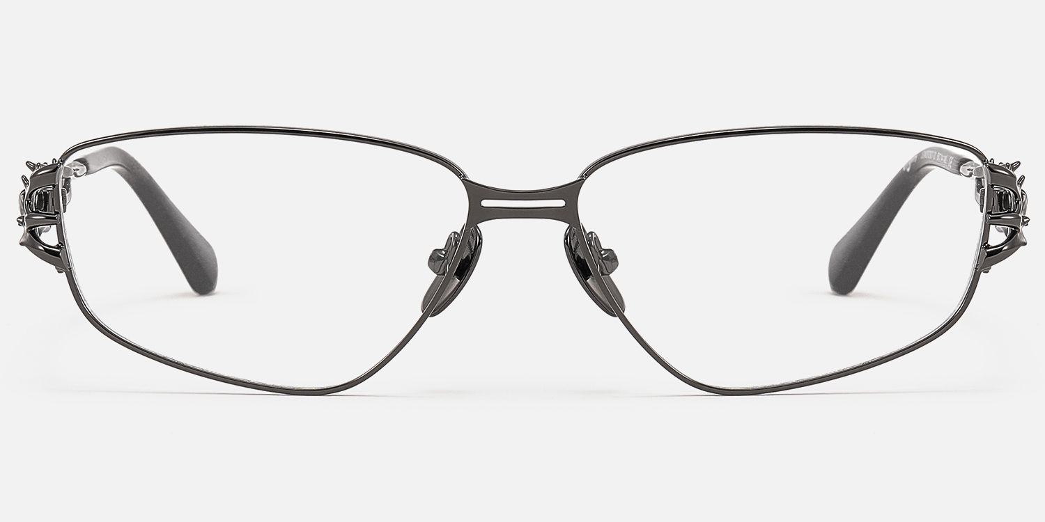 Spine - Geometric Metal Grey Eyeglasses by Vooglam - Angle View