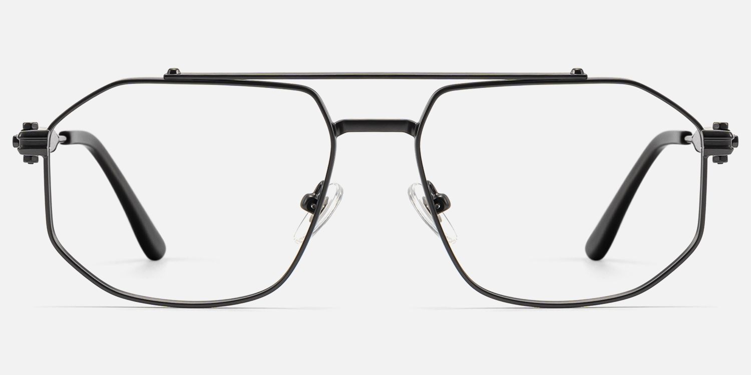 Ando - Matte Black Geometric Metal Glasses by Vooglam - Angle View