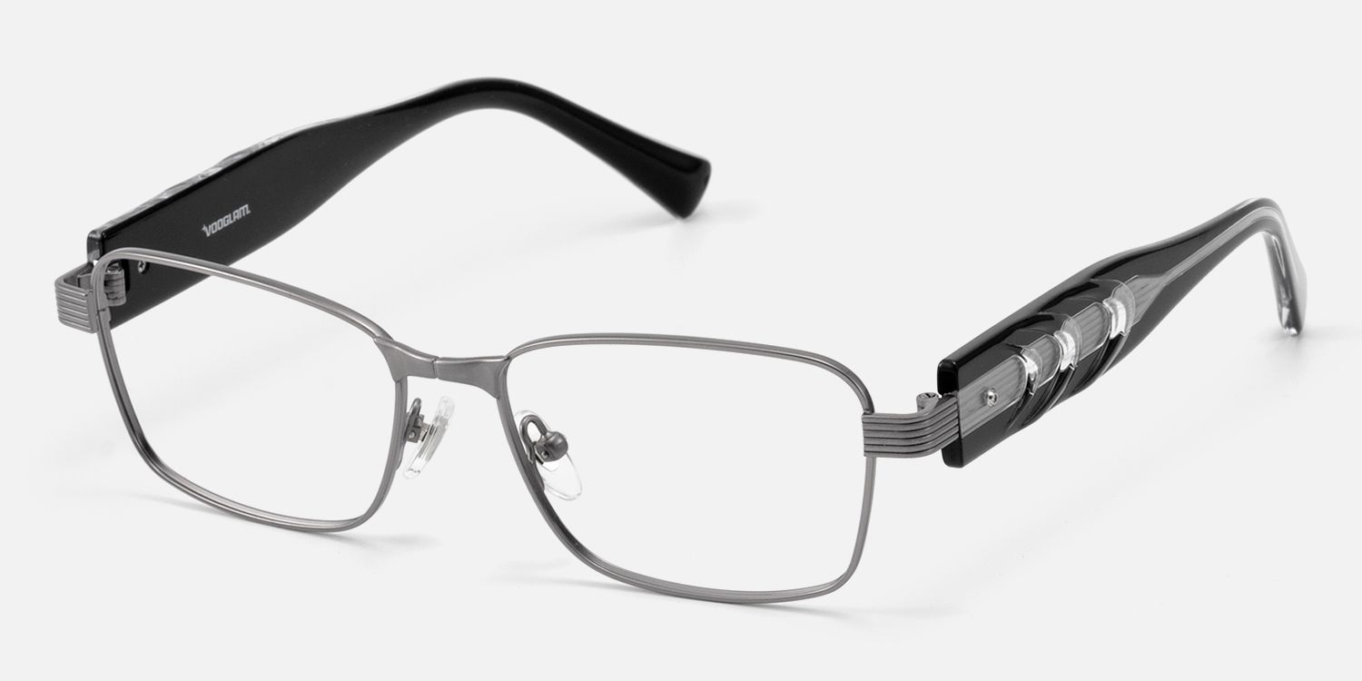 Toyo-Gunmetal Eyeglasses with Acetate Temple by Vooglam - Front View