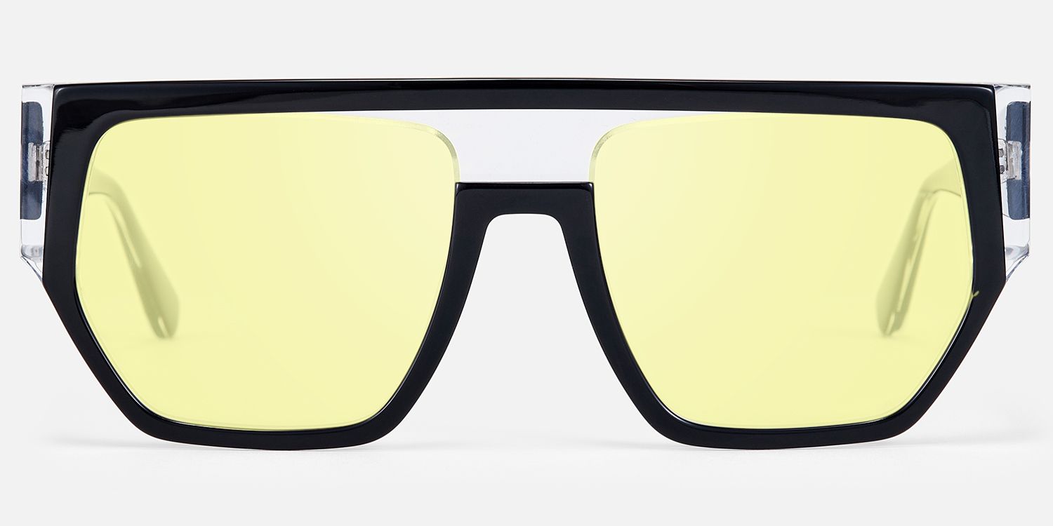 Inerney - Geometric Yellow Tinted Glasses by Vooglam - Angle View