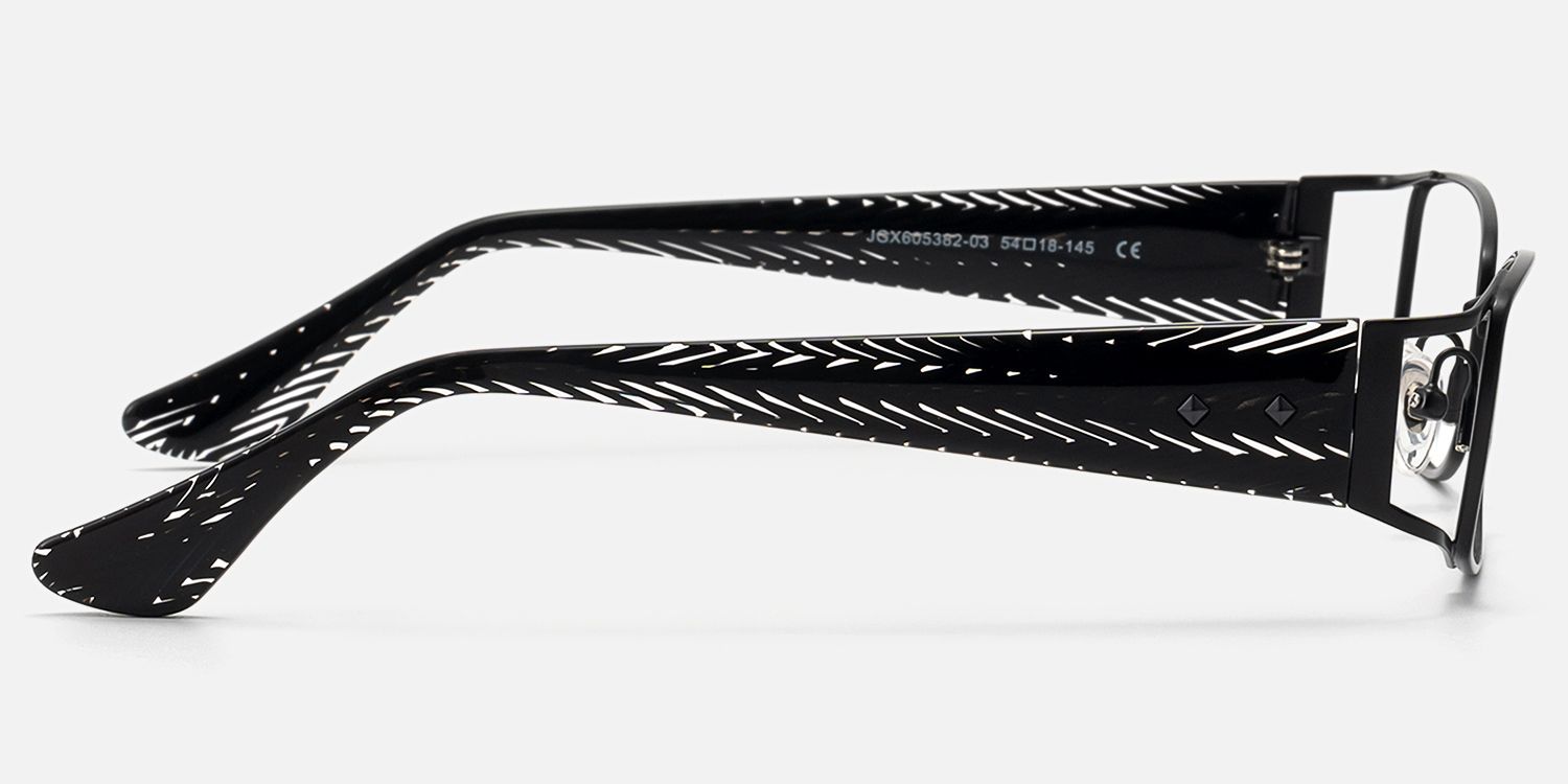 Wren-Cool All Black Narrow Rectangle Metal Glasses by Vooglam - Side View
