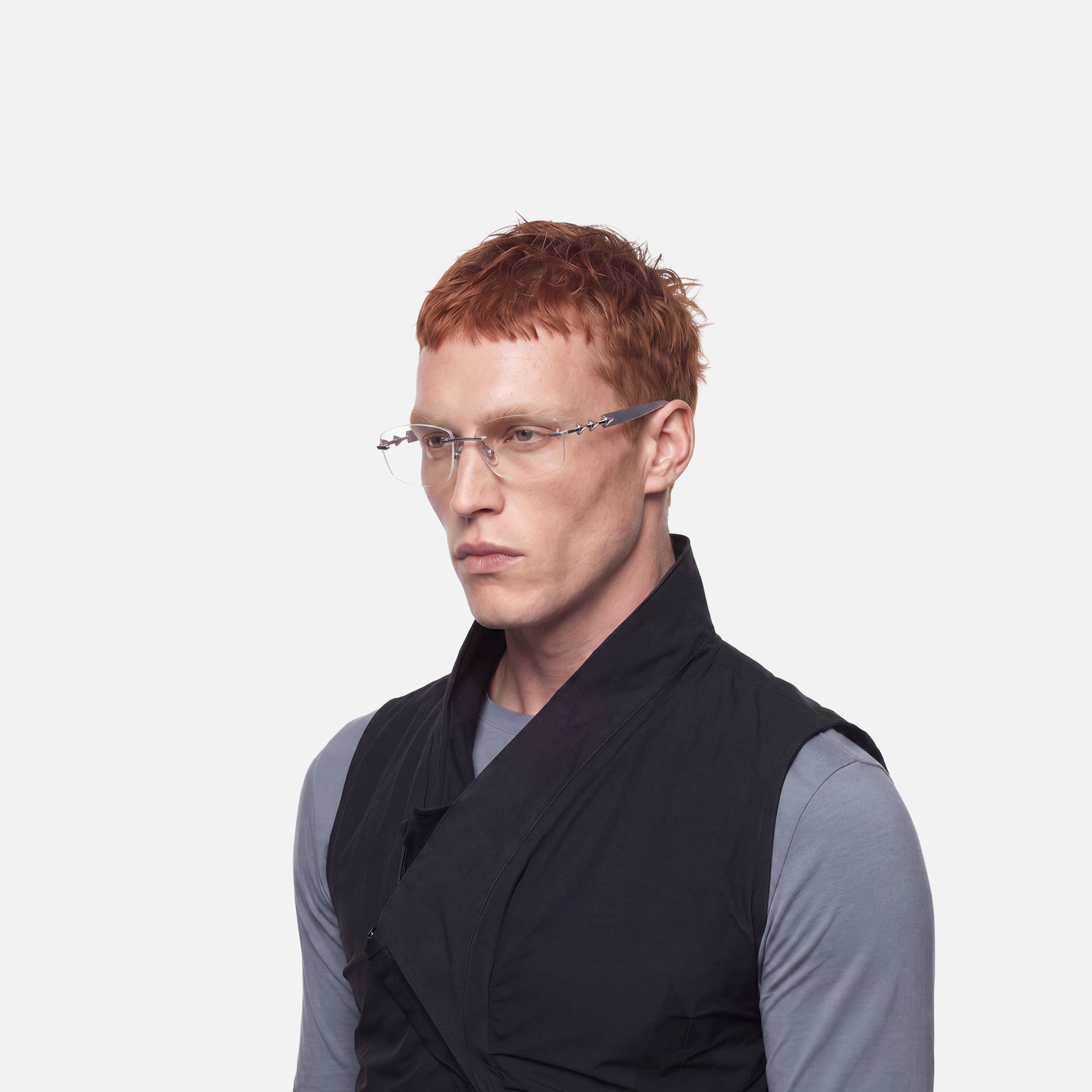 Fracture - Silver Grey Rimless Spike Glasses by Vooglam - Model Side Profile
