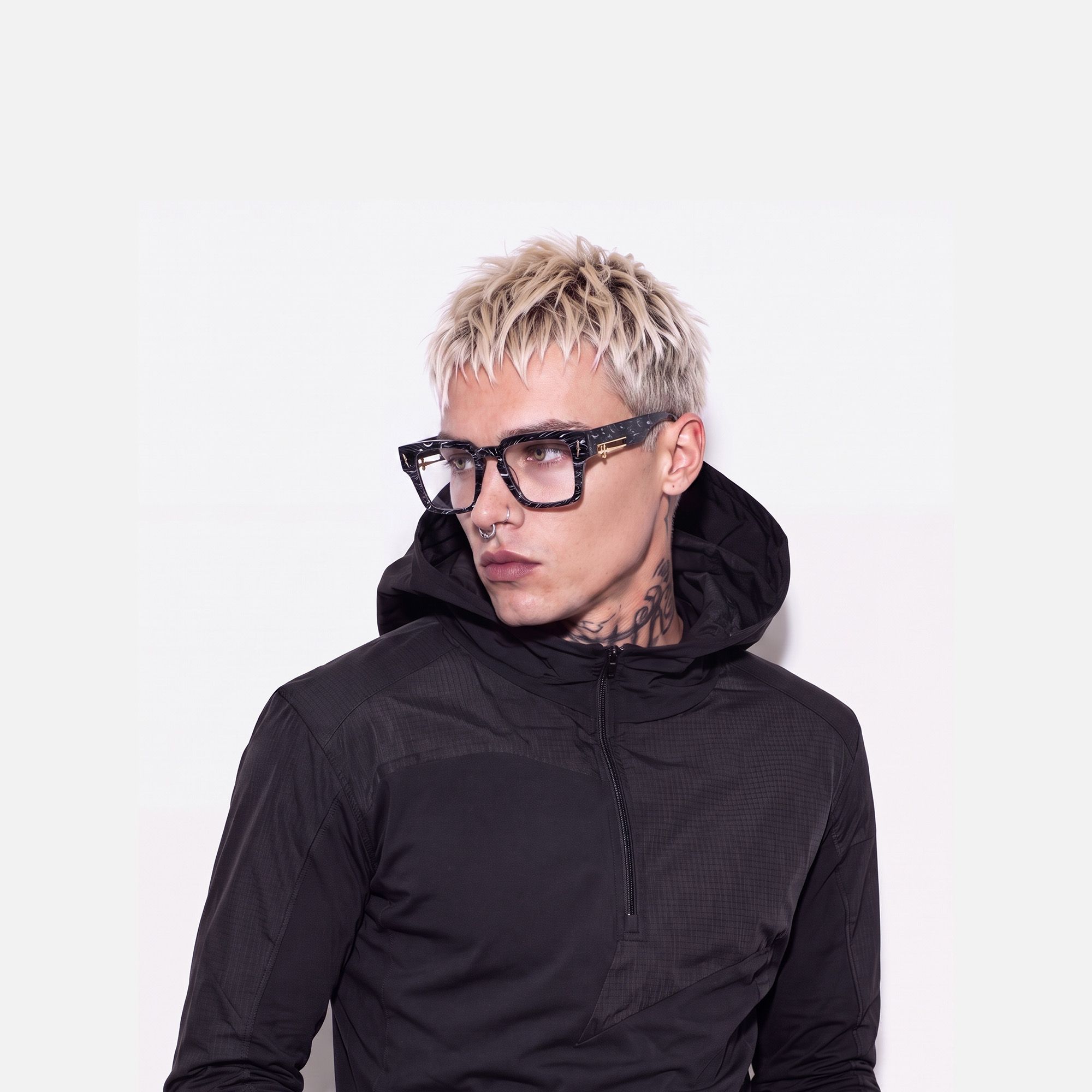Stiletto - Black Marbled Glasses with Sword Deco by Vooglam - Model Side Profile