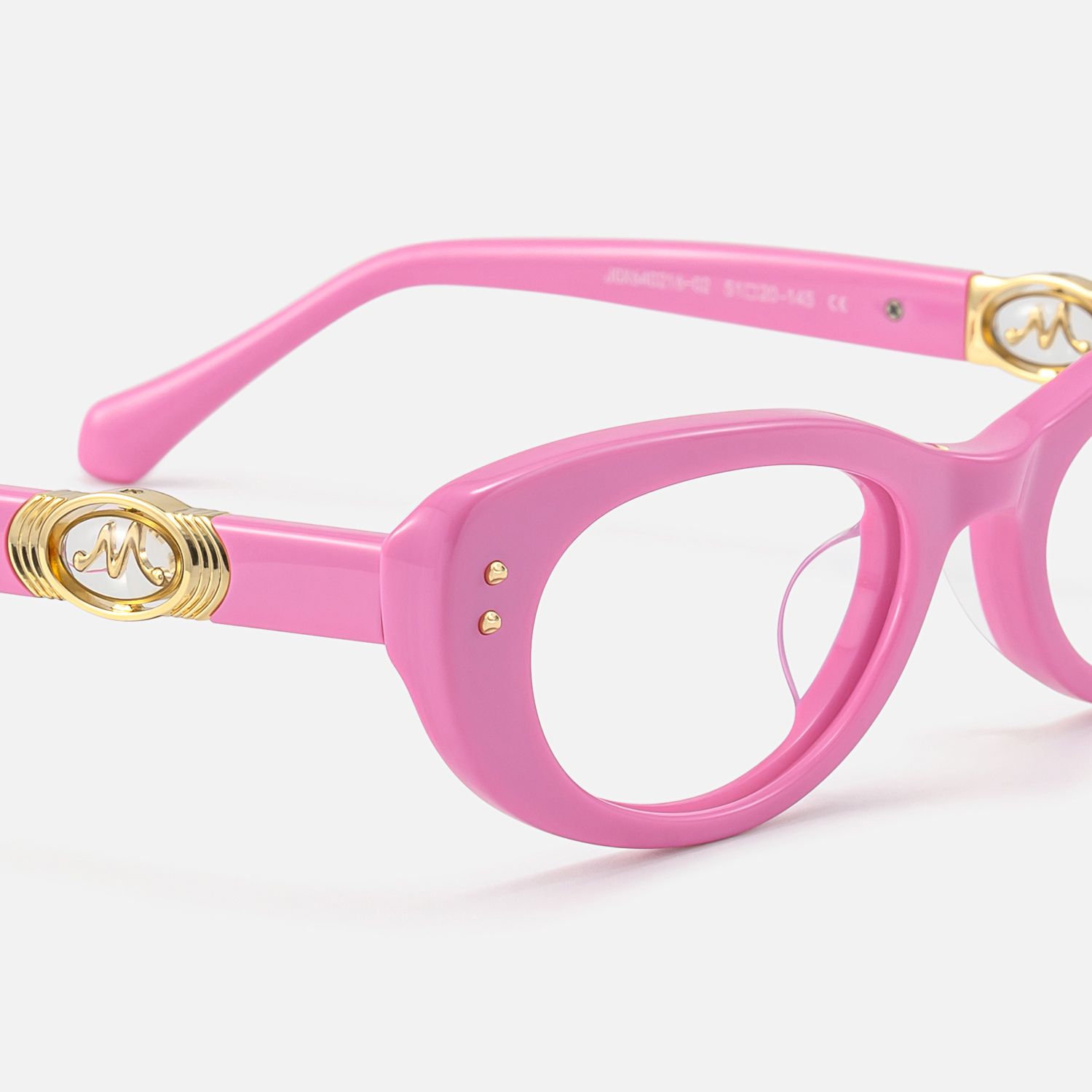 Ginza - Pink Acetate Narrow Cat Eye Rave Glasses by Vooglam - Design Details