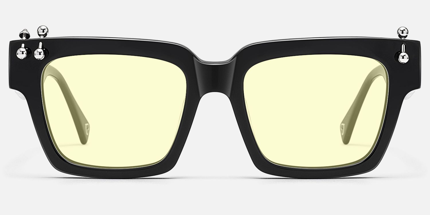 PIERCE - Black Pierced Square Yellow Tinted Shades by Vooglam - Angle View