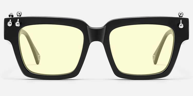PIERCE - Black Pierced Square Yellow Tinted Shades by Vooglam