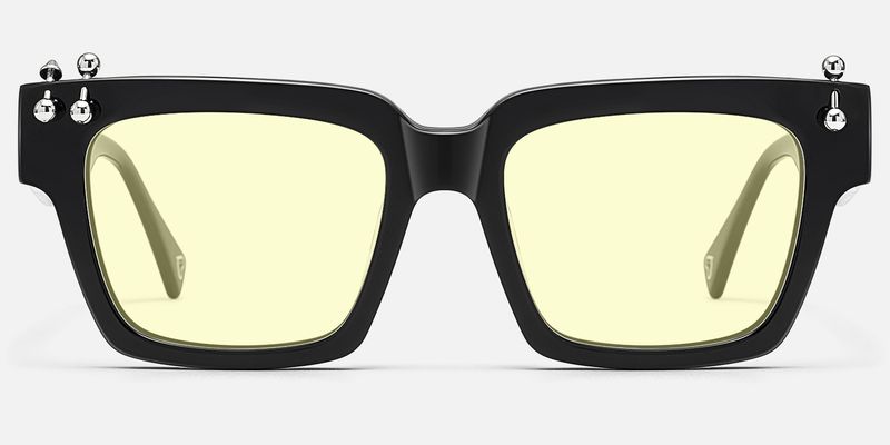 PIERCE - Black Pierced Square Yellow Tinted Shades by Vooglam