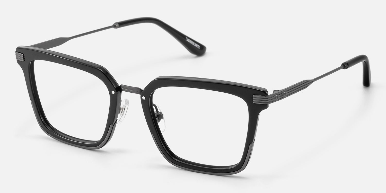 Kassel - Matte Gunmetal Modular Square Glasses by Vooglam - Front View