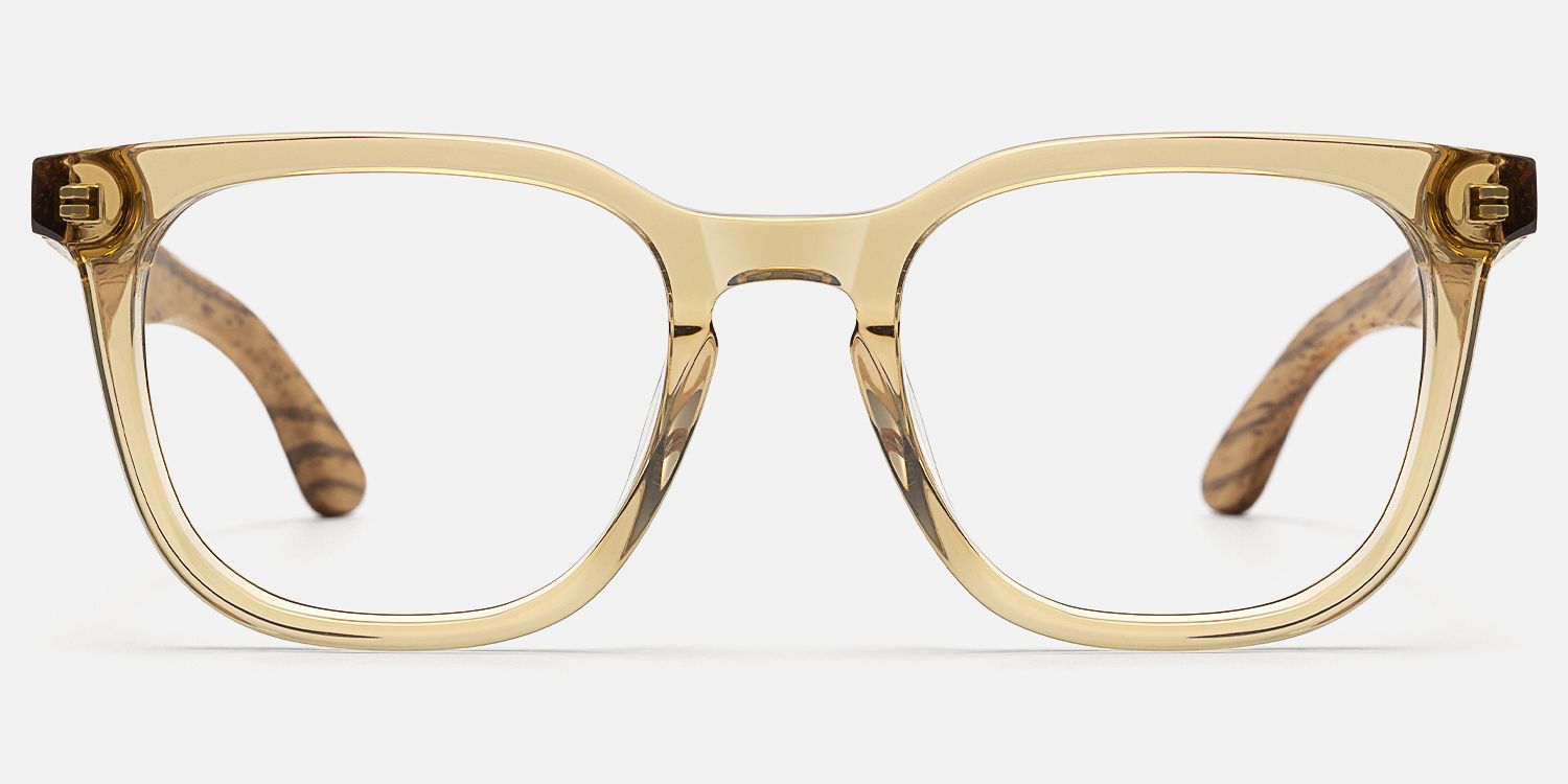 Lote - Clear Brown Wood Temple Square Glasses by Vooglam - Angle View