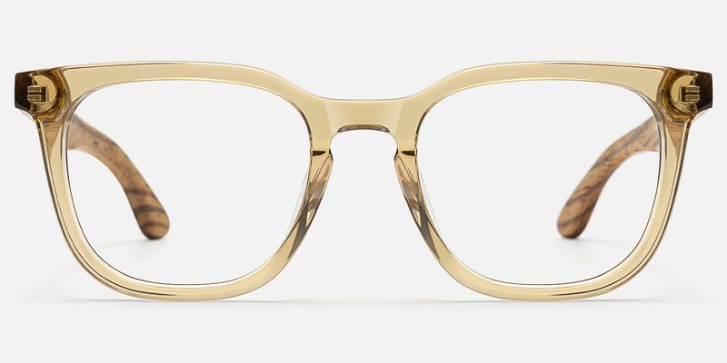 Lote - Clear Brown Wood Temple Square Glasses by Vooglam