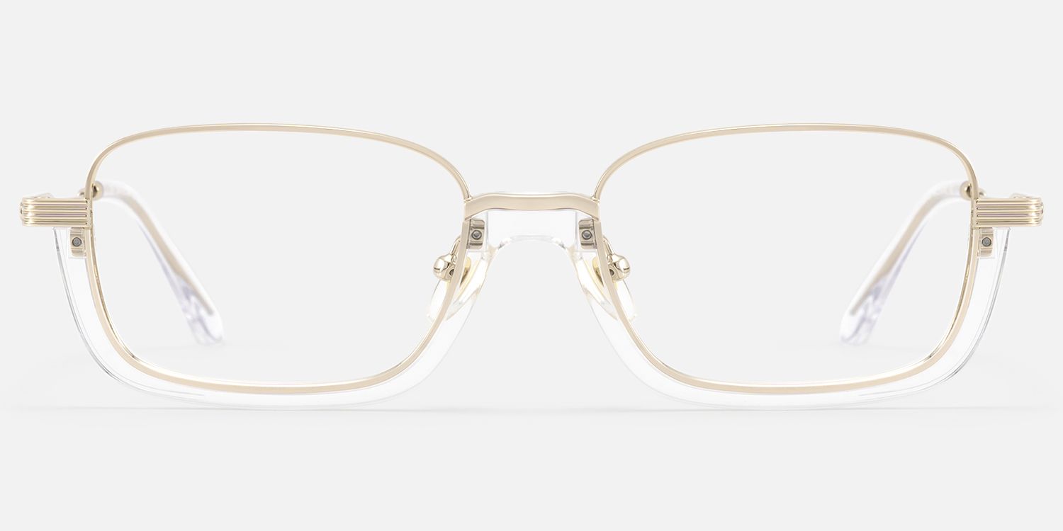 Basel - Clear Gold Wire Rim Structural Eyeglasses by Vooglam - Angle View