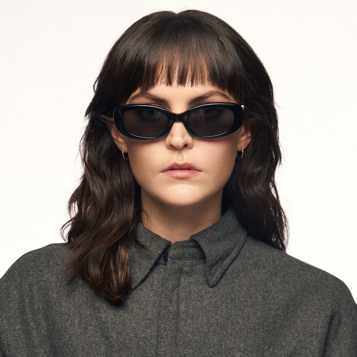 SHHHH~ - Black Oval Sunglasses with Checkered by Vooglam - On Model