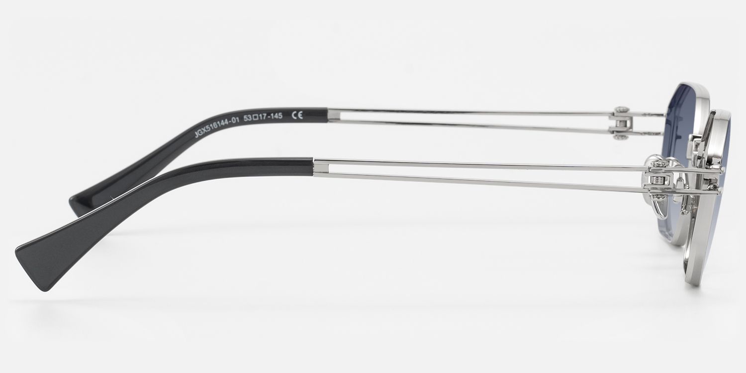 Loos - Silver Geometric Double Wire Sunglasses by Vooglam - Side View