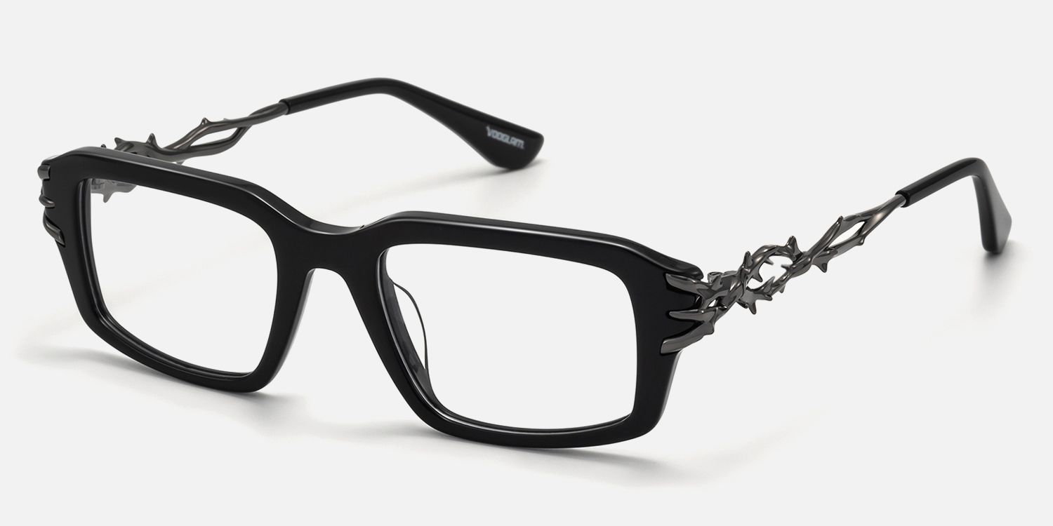 Vorpal - Dark Thorn Rectangle Black Glasses by Vooglam - Front View