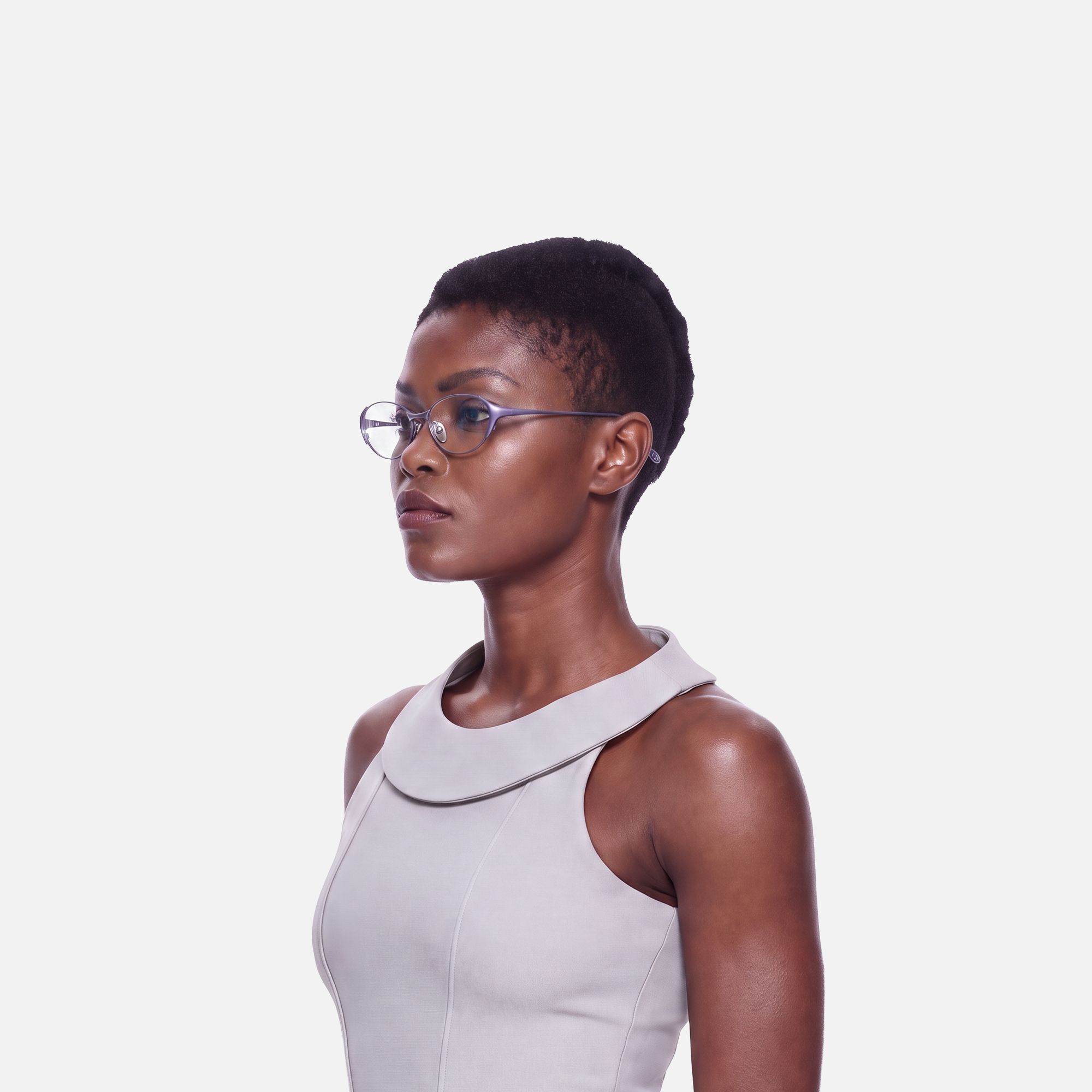 Ebisu - Purple Metal Rimmed Oval Glasses by Vooglam - Side View On Model