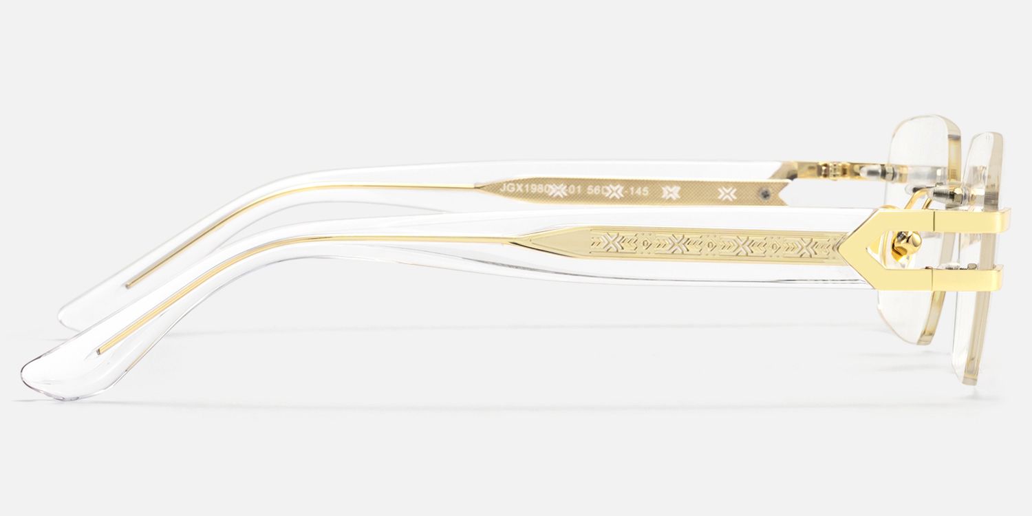 Aurum - Retro Gold Rimless Rectangle Eyeglasses by Vooglam - Side View