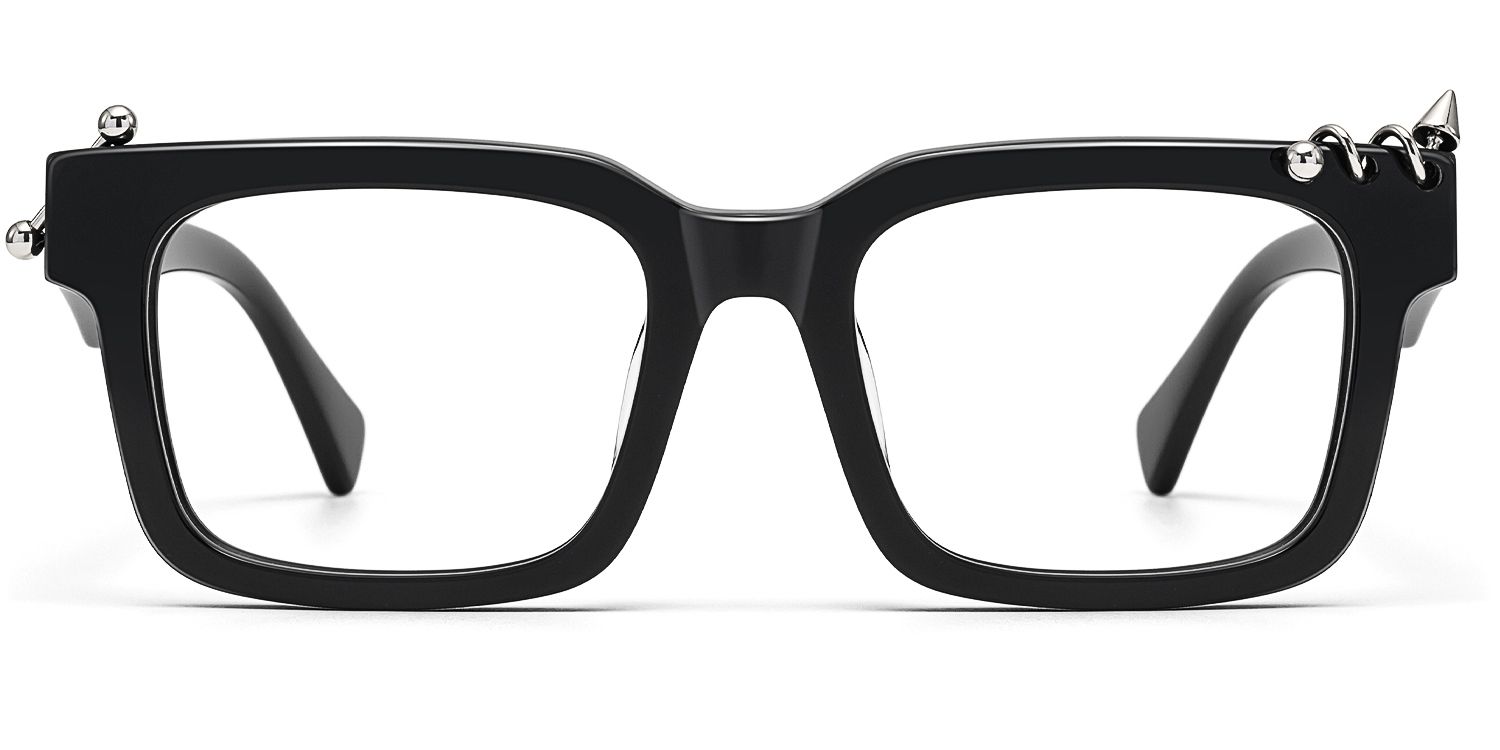Spike - Pierced Thick Black Rectangle Glasses by Vooglam Product Details 1