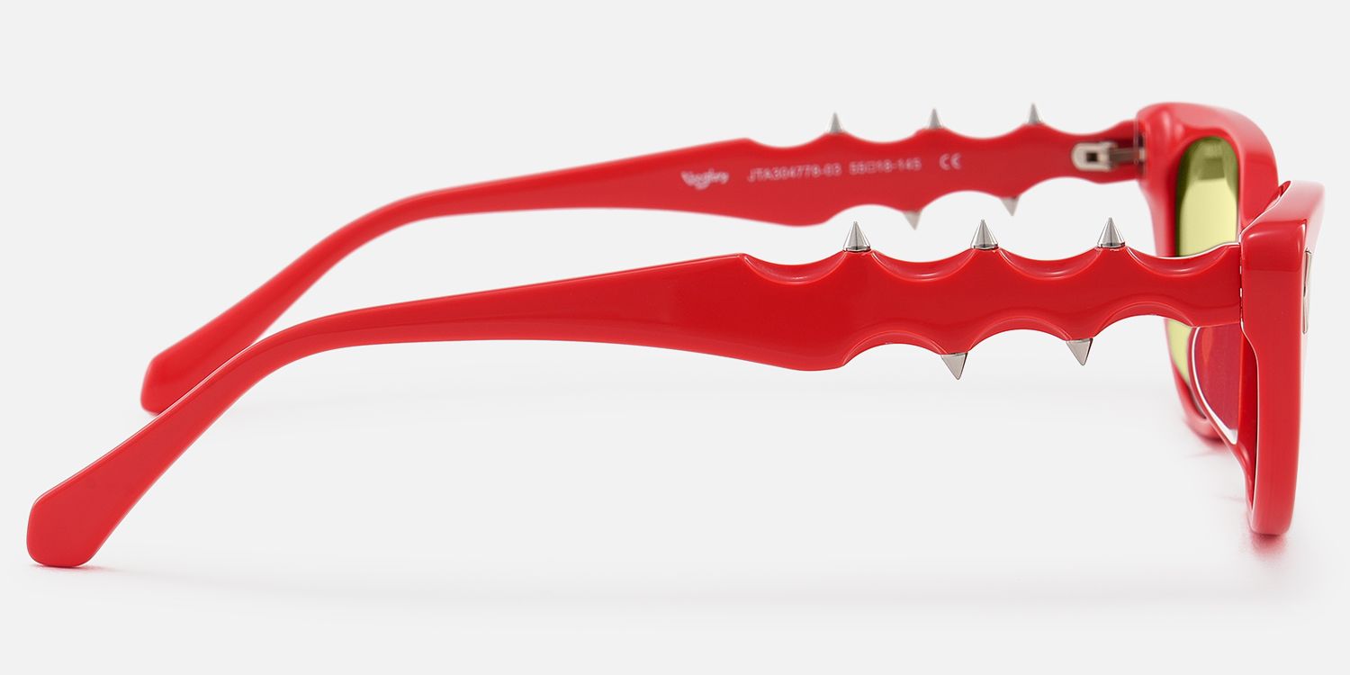 As If - Red Cat Eye Yellow Tinted Glasses by Vooglam - Side View