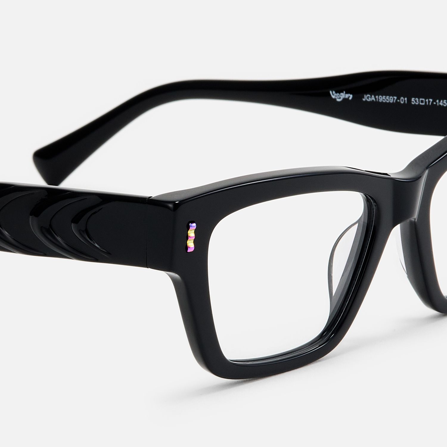 Surreal - Rectangle Black Eyeglasses by Vooglam - Design Details