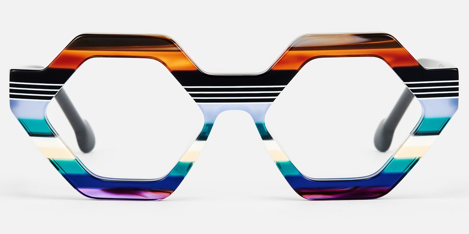 Ailsa - Multi Color Hexagon Acetate Glasses by Vooglam - Angle View