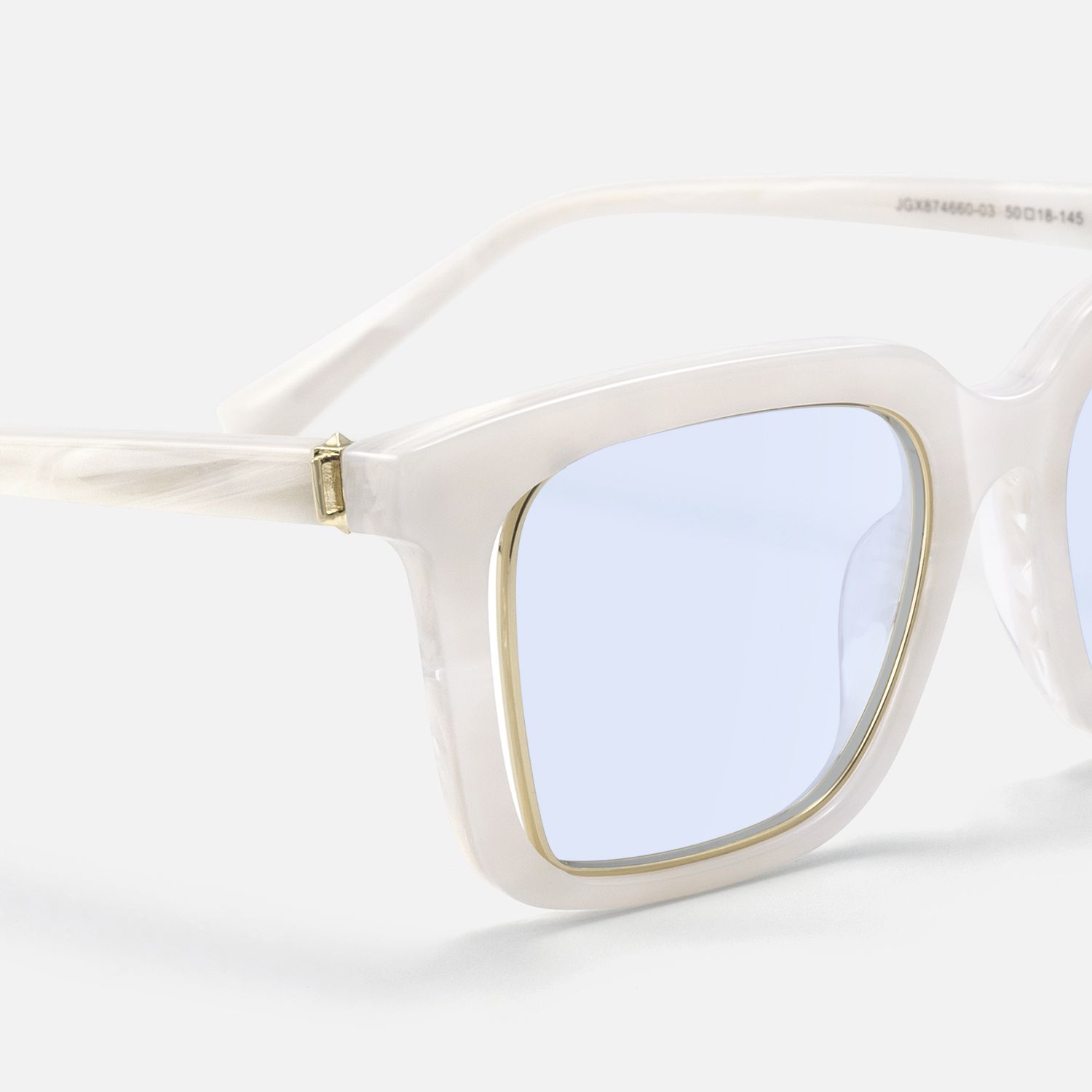 Chaparral - Blue Lens Rectangle White Sunglasses by Vooglam - Design Details