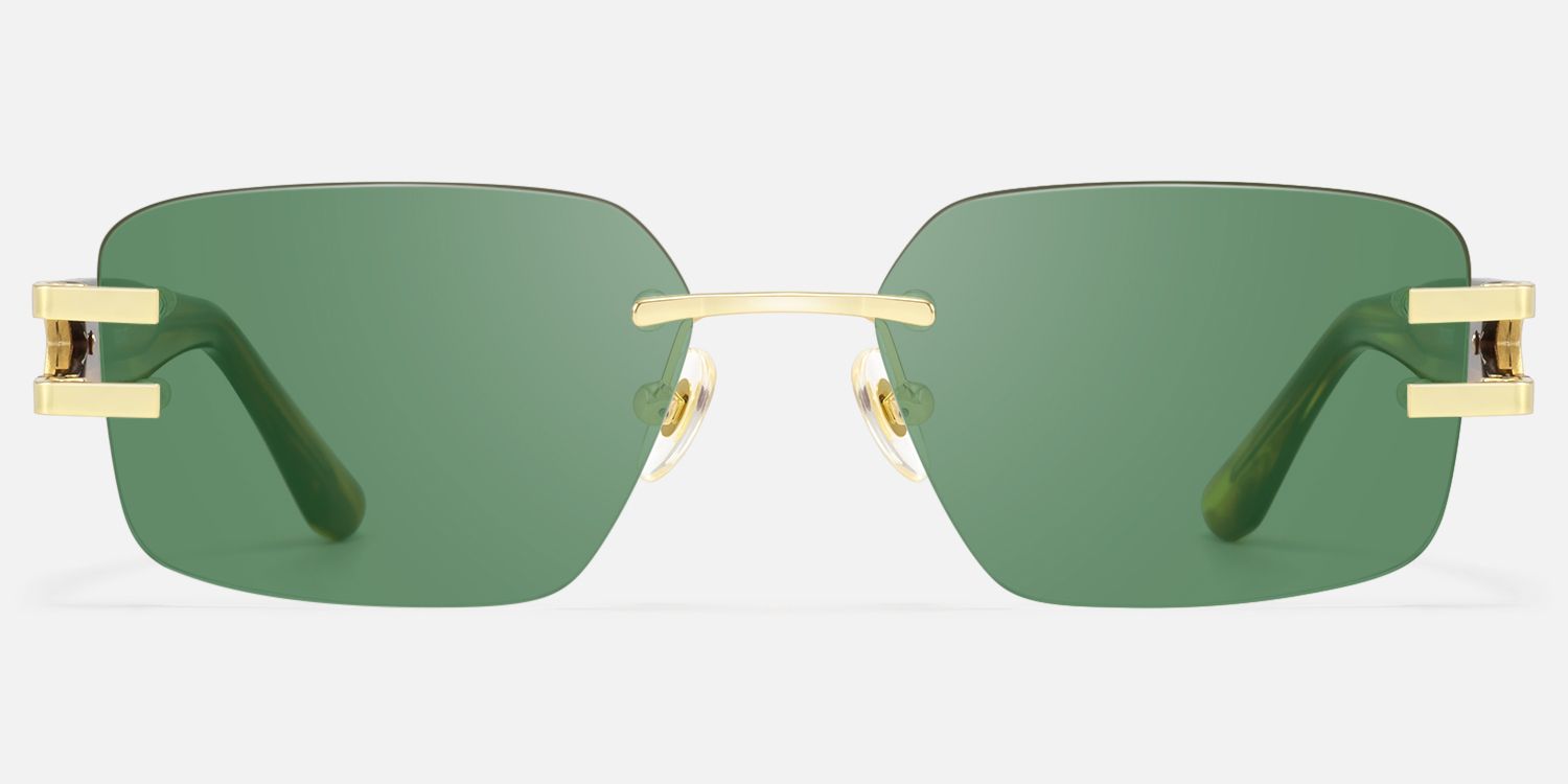 Aurum - Rimless Gold Tortoise Dark Green Shades by Vooglam - Angle View