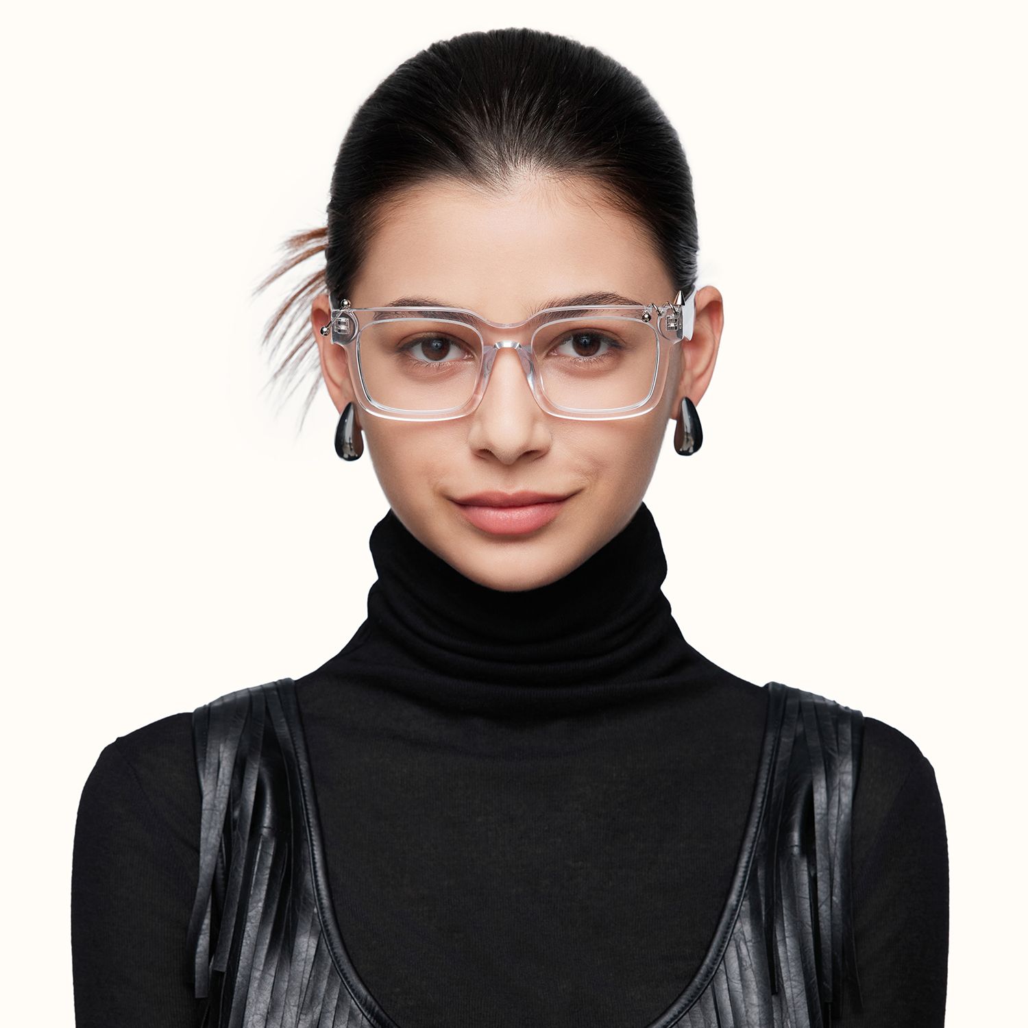 Spike - Rectangle Transparent Eyeglasses by Vooglam - On Model