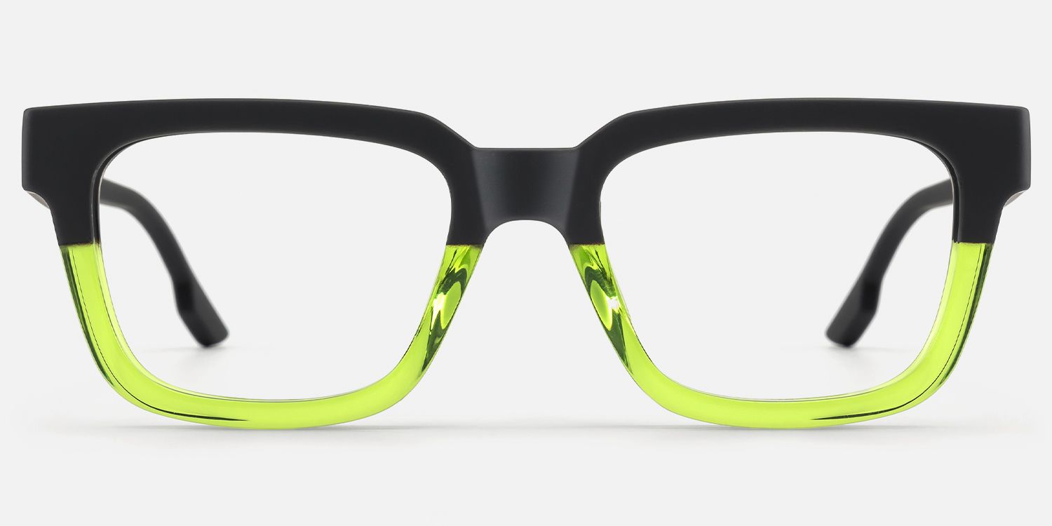 Strobe - Neon Green Matte Black Rectangle Glasses by Vooglam - Angle View