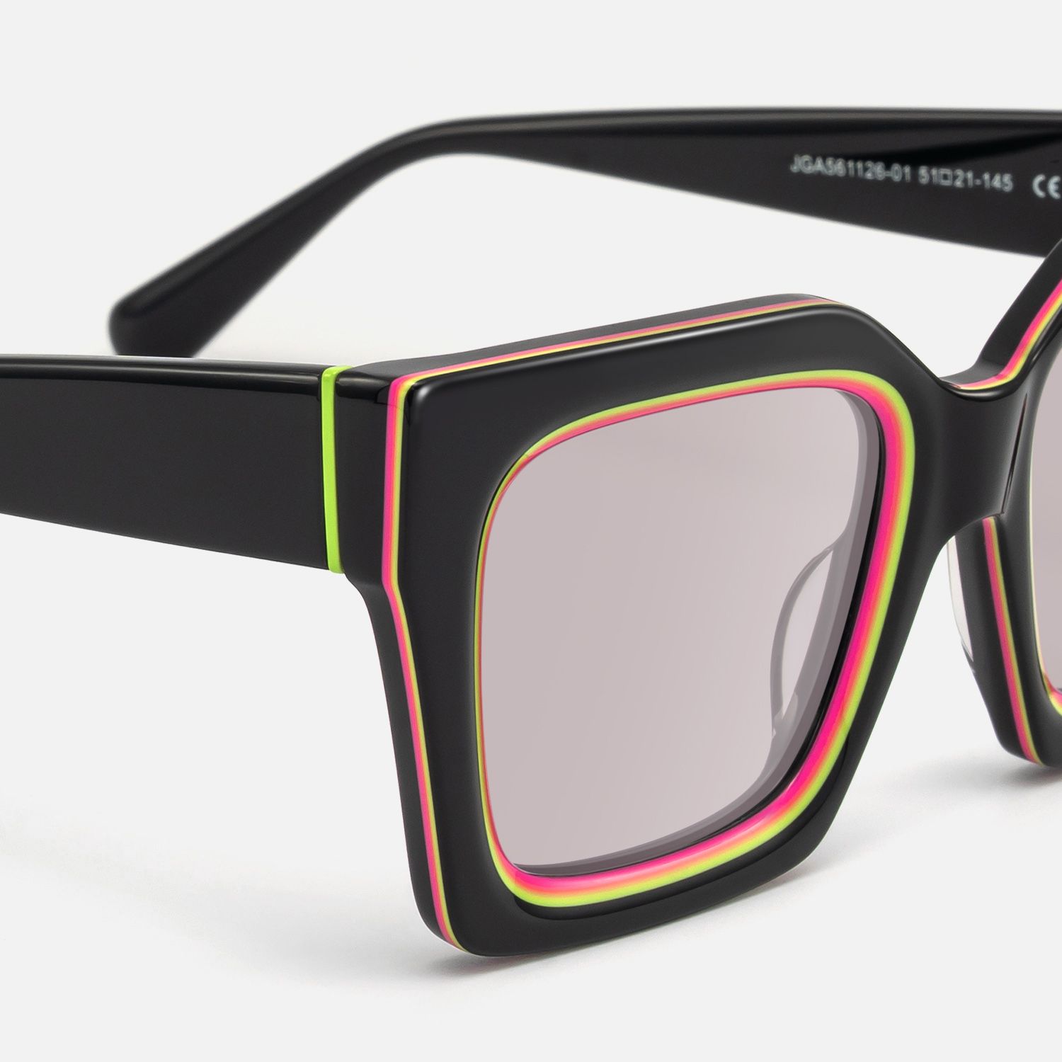 Trance - Black Rave Sunglasses with Square Frame by Vooglam - Design Details