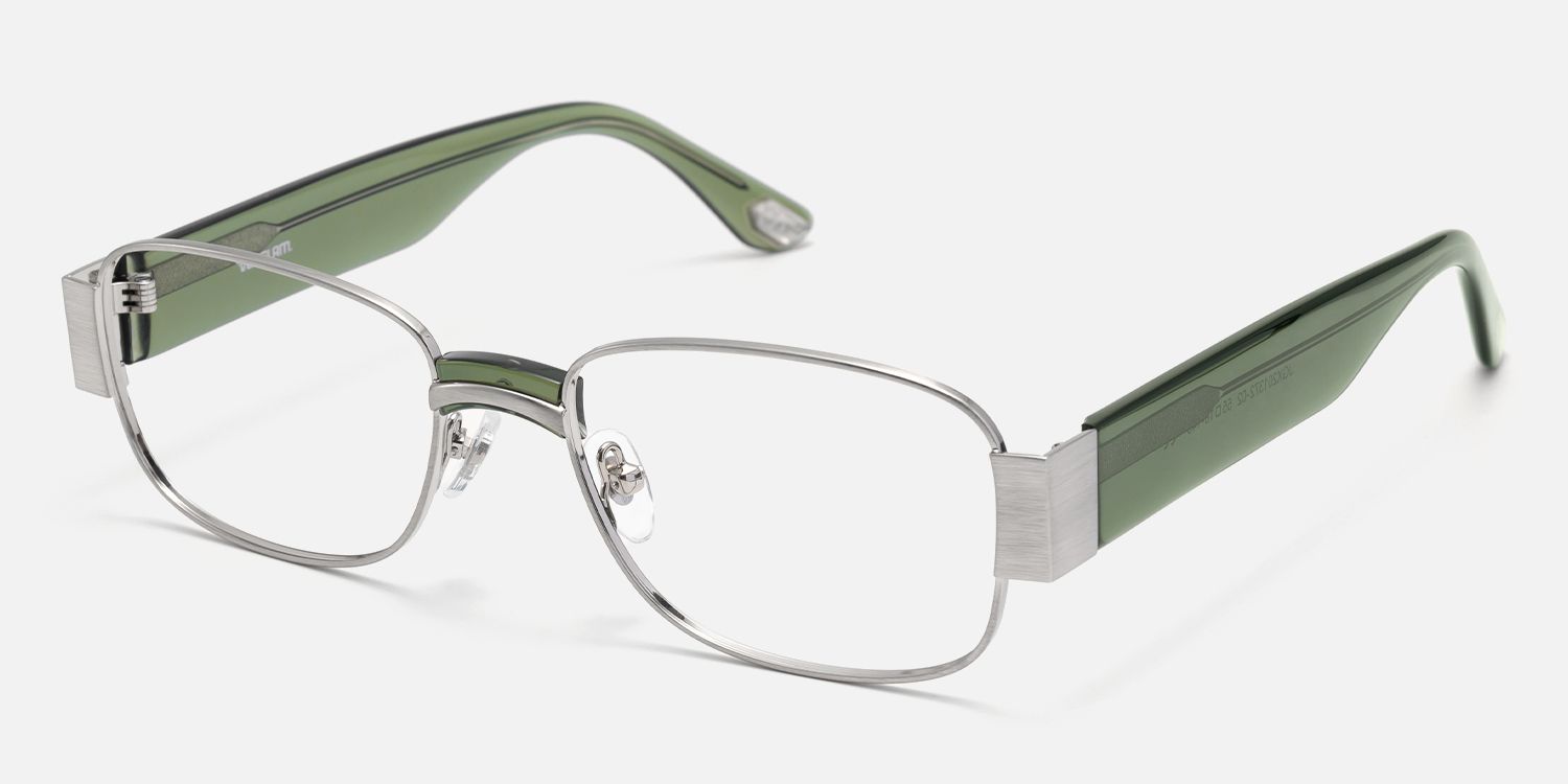 Nyame - Rectangle Silver Eyeglasses by Vooglam - Front View
