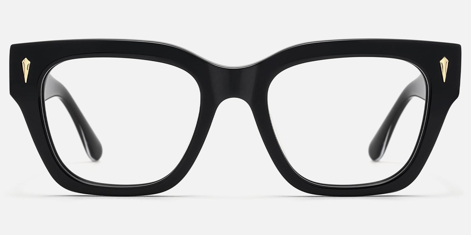 Asante - Retro Black Square Wayfarer Glasses by Vooglam - Angle View