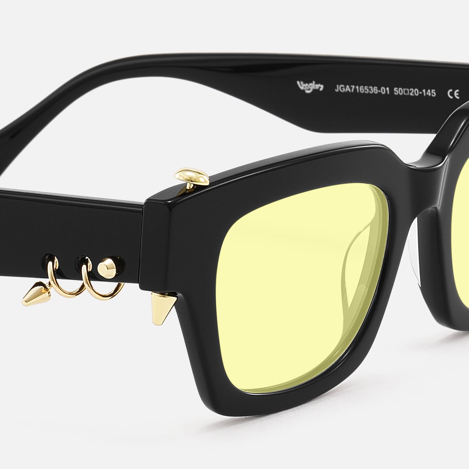 Sabrina - Yellow Tint Black Punk Pierce Sunglasses by Vooglam - Design Details