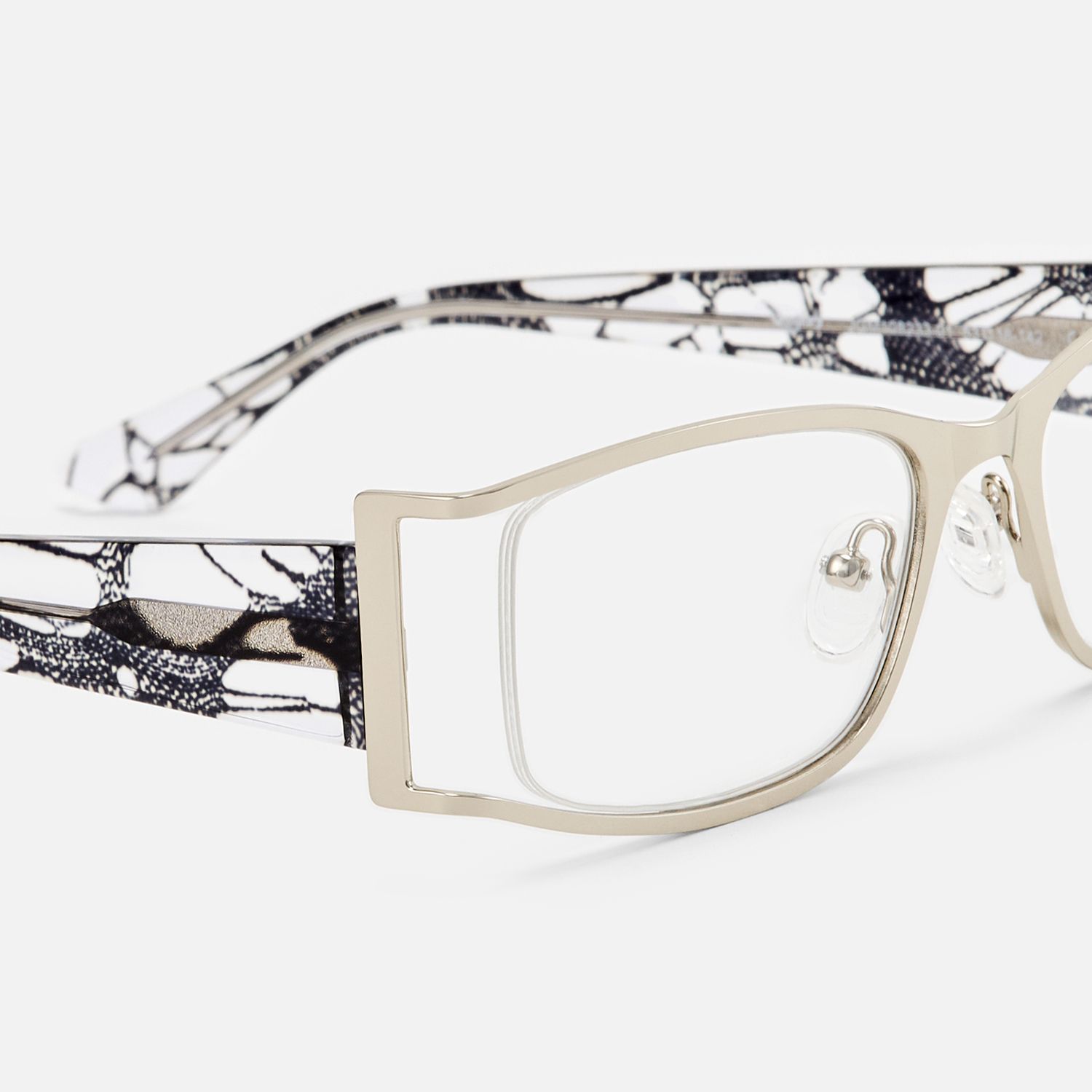 Elle - Silver Metal Narrow Rectangle Hollow Glasses by Vooglam - Design Details
