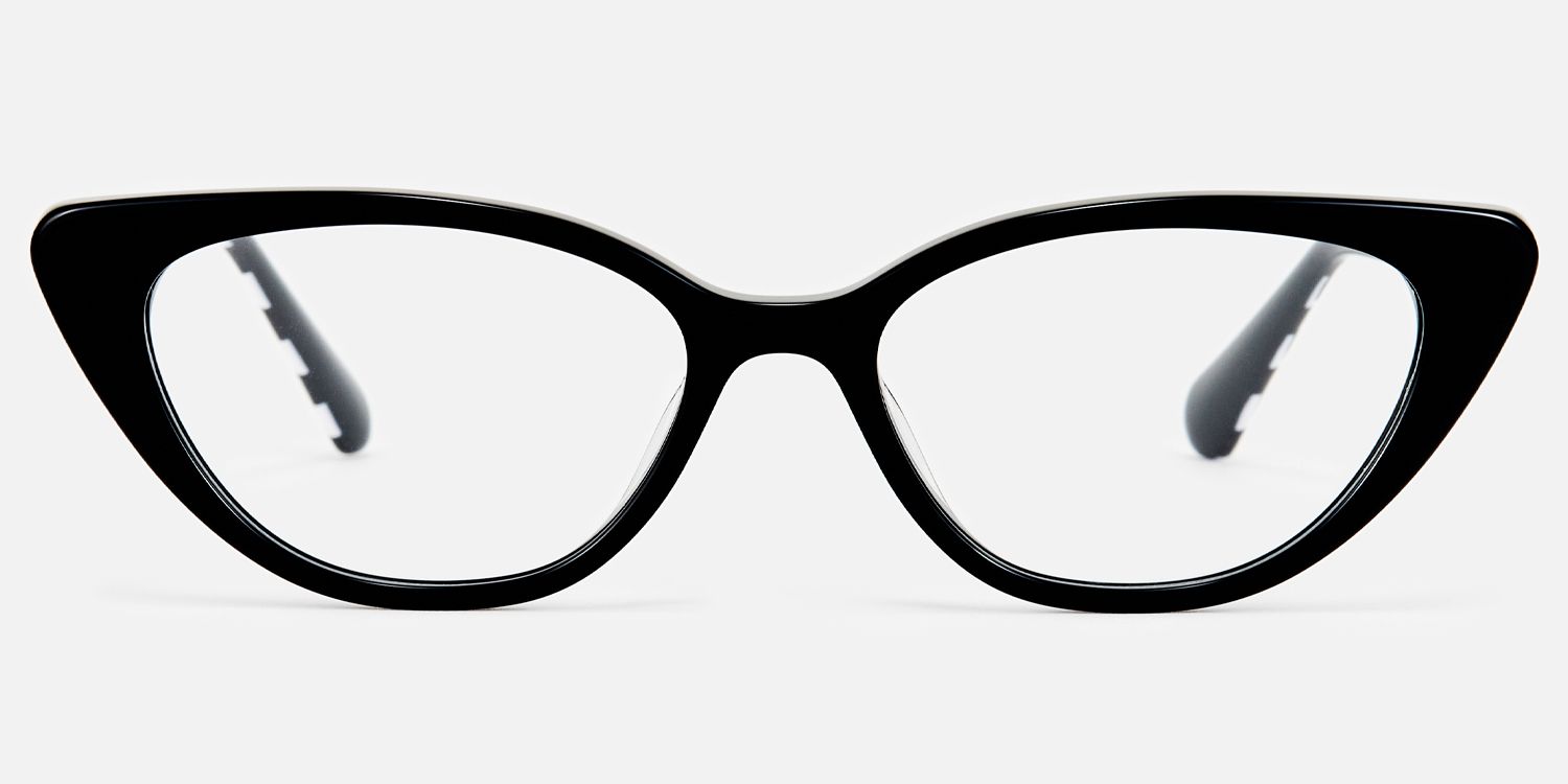 Harena - Narrow Black Cateye Checkered Glasses by Vooglam - Angle View