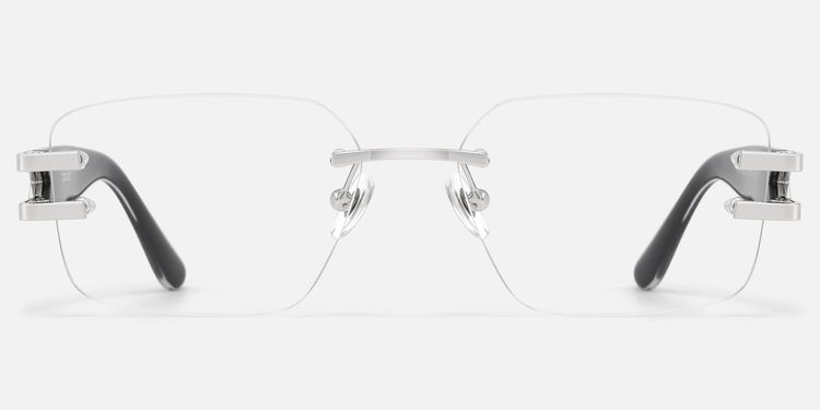 Aurum - Black Silver Rimless Rectangle Glasses by Vooglam