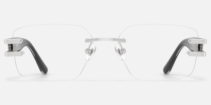 Aurum - Black Silver Rimless Rectangle Glasses by Vooglam
