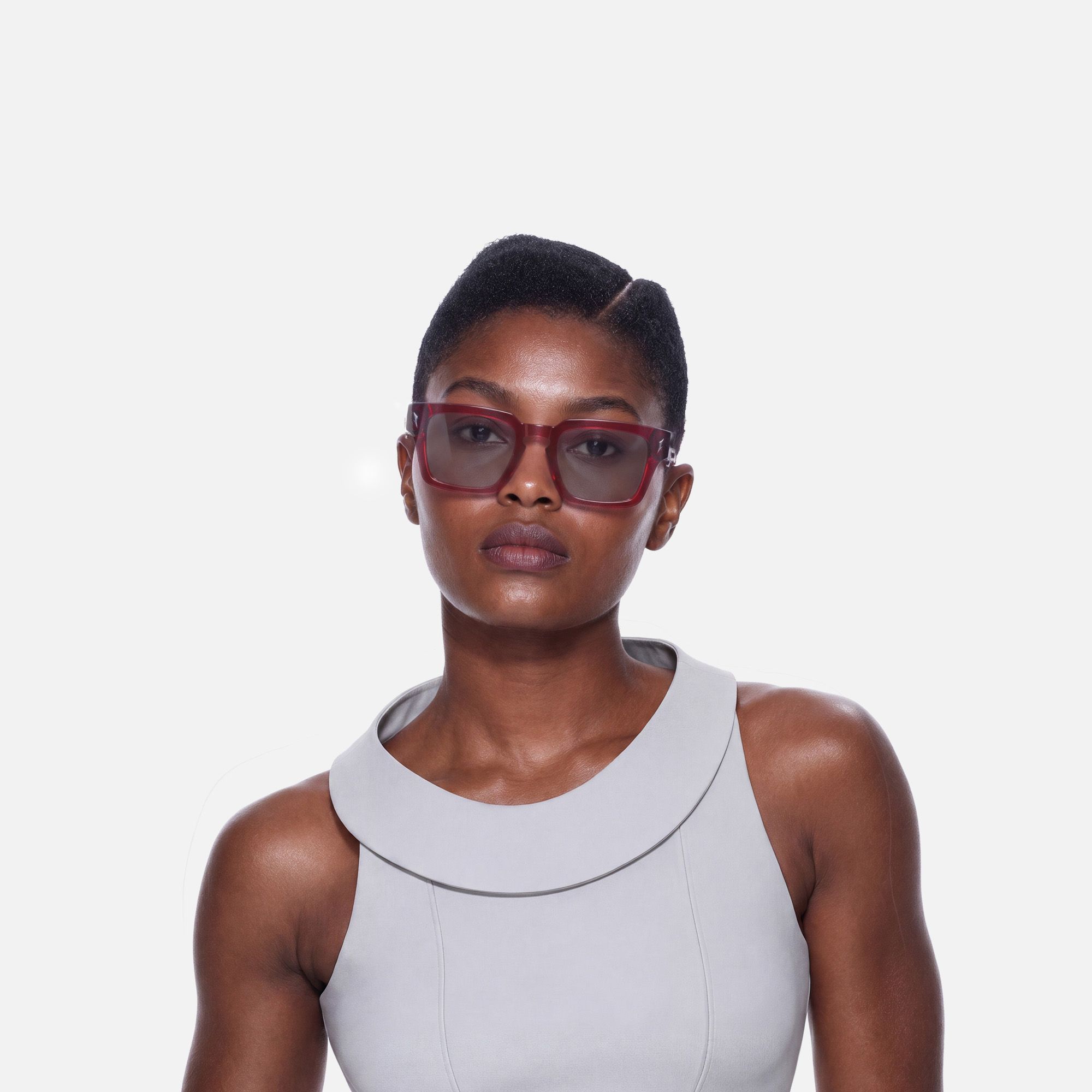 Stiletto - Red Sword Rectangle Sunglasses by Vooglam - On Model