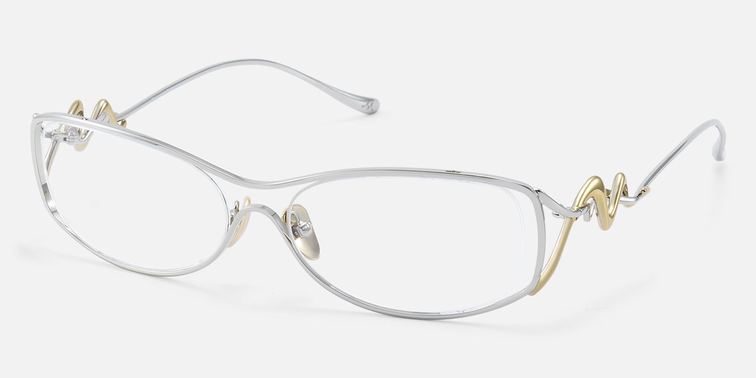 Okinawa - Silver Hollow Design Wave Temple Glasses by Vooglam - Front View