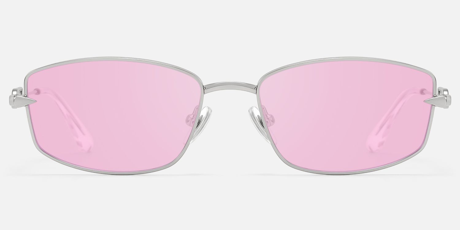 Bladework - Silver Narrow Pink Tint Sunglasses by Vooglam - Angle View