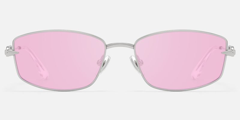 Bladework - Silver Narrow Pink Tint Sunglasses by Vooglam