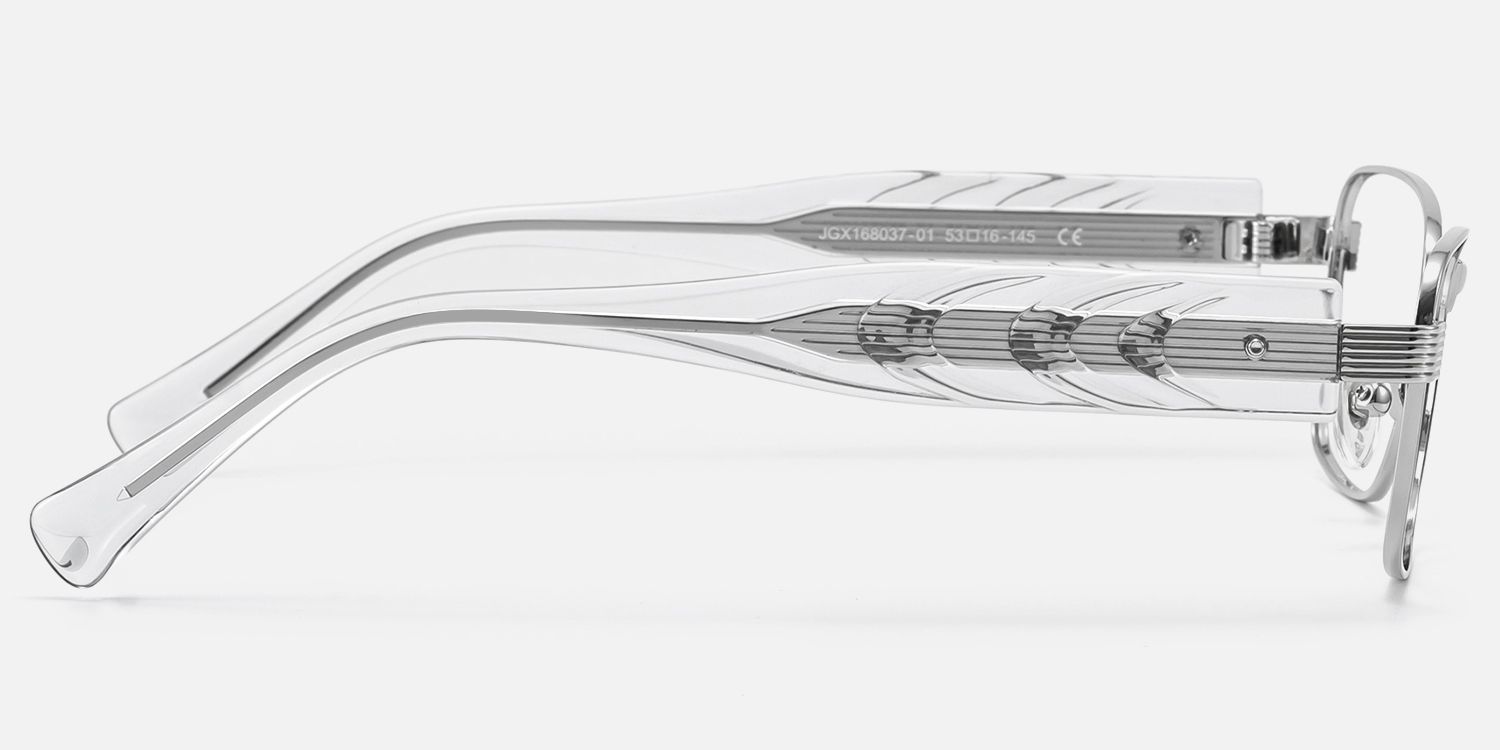 Toyo - Exposed Metal Pin Silver Rectangle Glasses by Vooglam - Side View