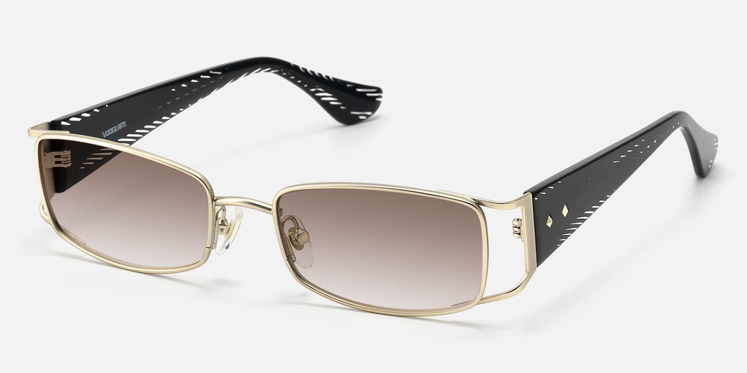 Wren - Gradient Lens Rectangle Gold Sunglasses by Vooglam - Front View