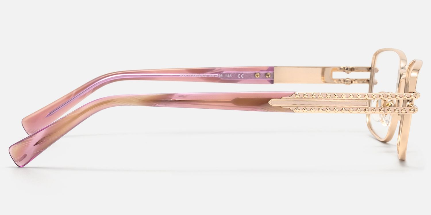 Veyra - Pink Gold Studded Glasses by Vooglam - Side View