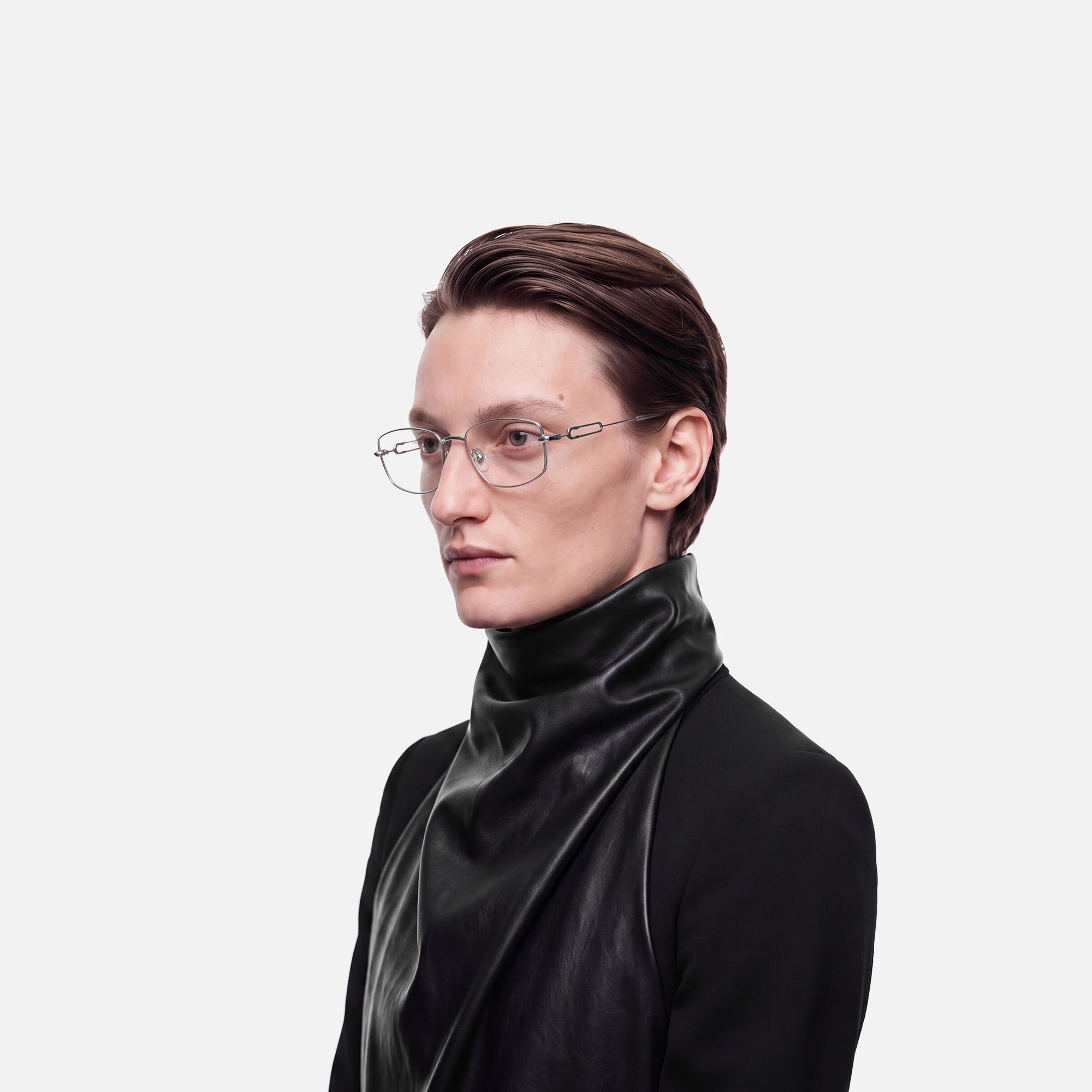 Bladework - Silver Thin Metal Narrow Glasses by Vooglam - Model Side Profile