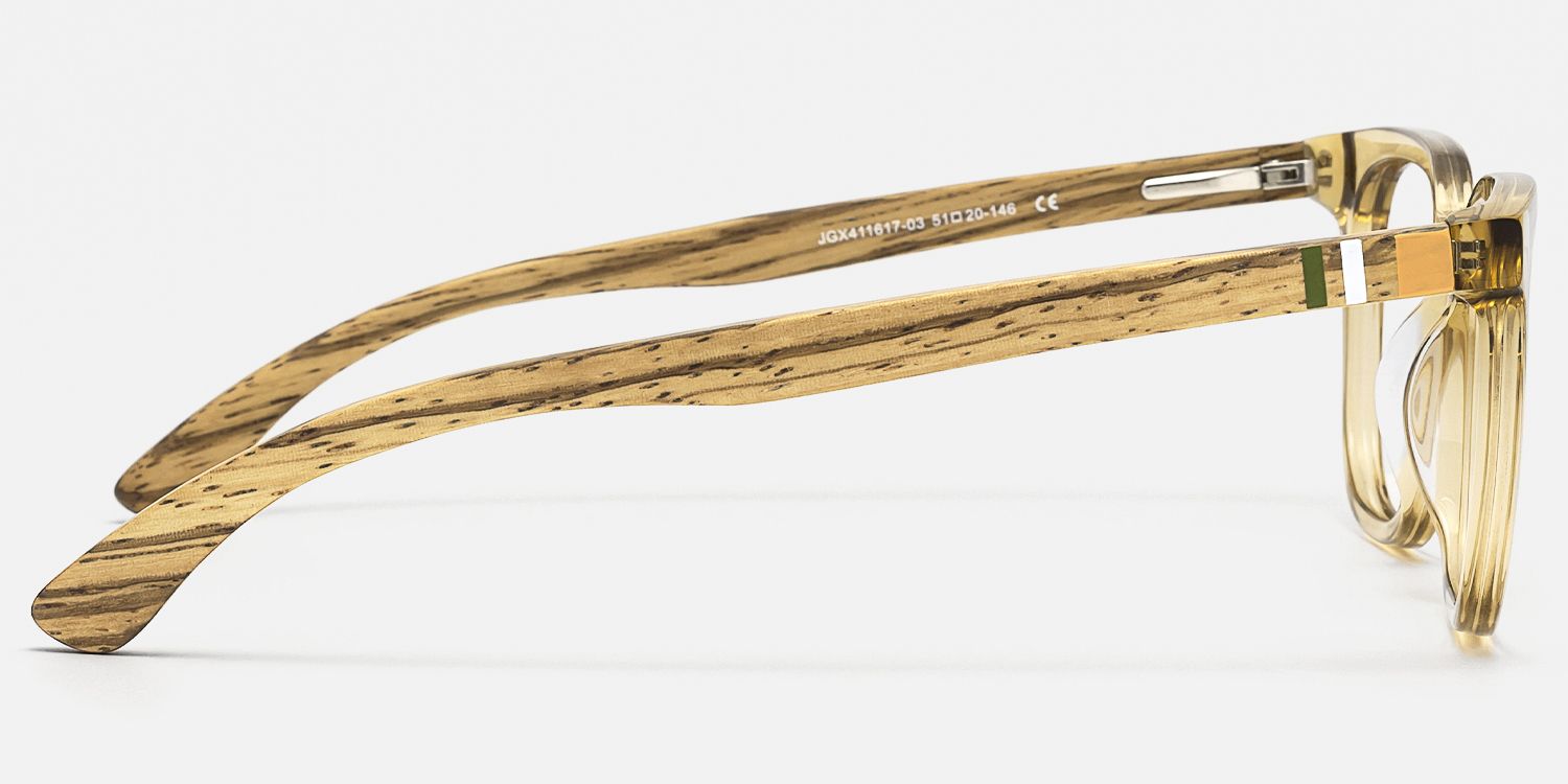 Lote - Clear Brown Wood Temple Square Glasses by Vooglam - Side View