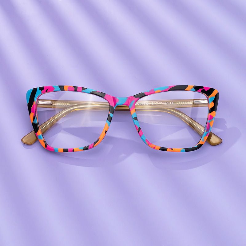 Sanchez - Rectangle Blue/Orange Eyeglasses | Vooglam On Model