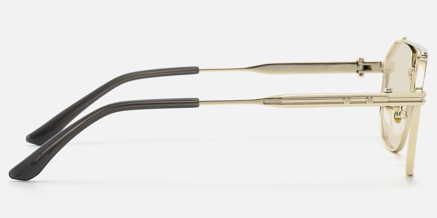 Ando - Gold Geometric Aviator Scale Sunglasses by Vooglam - Side View