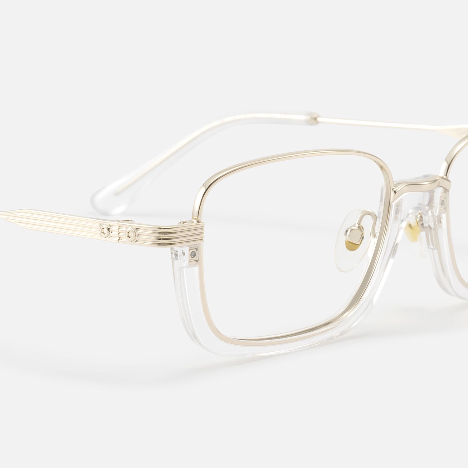 Basel - Clear Gold Wire Rim Structural Eyeglasses by Vooglam - Design Details